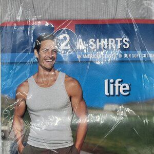 NWT Men's Gray/Blue Life 2PK 100% Cotton X-Large A-Shirts